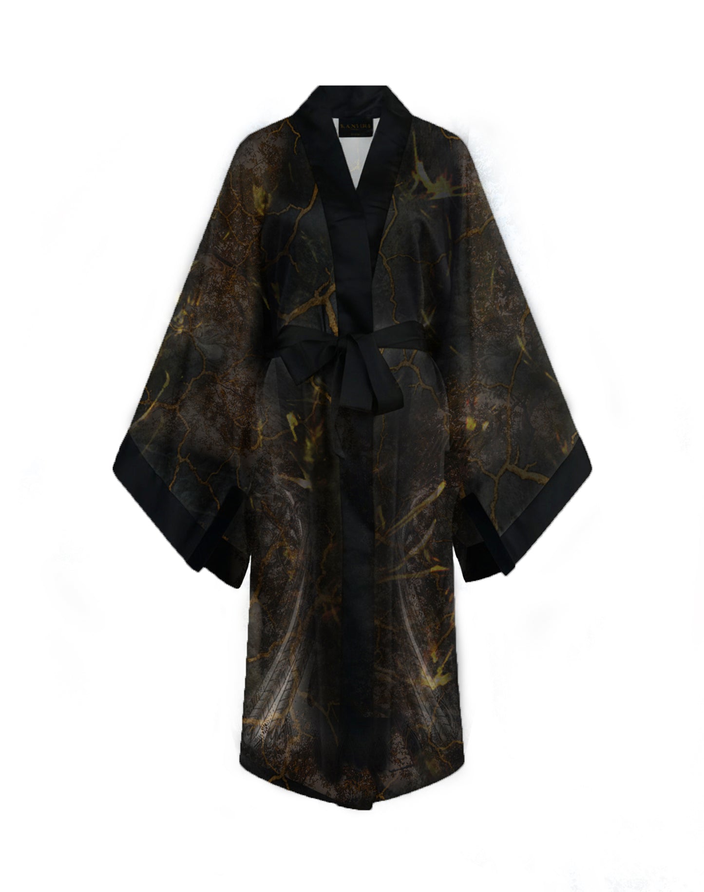 Artistic kimono design capturing electric light, dark forest tones and the tension of an approaching storm