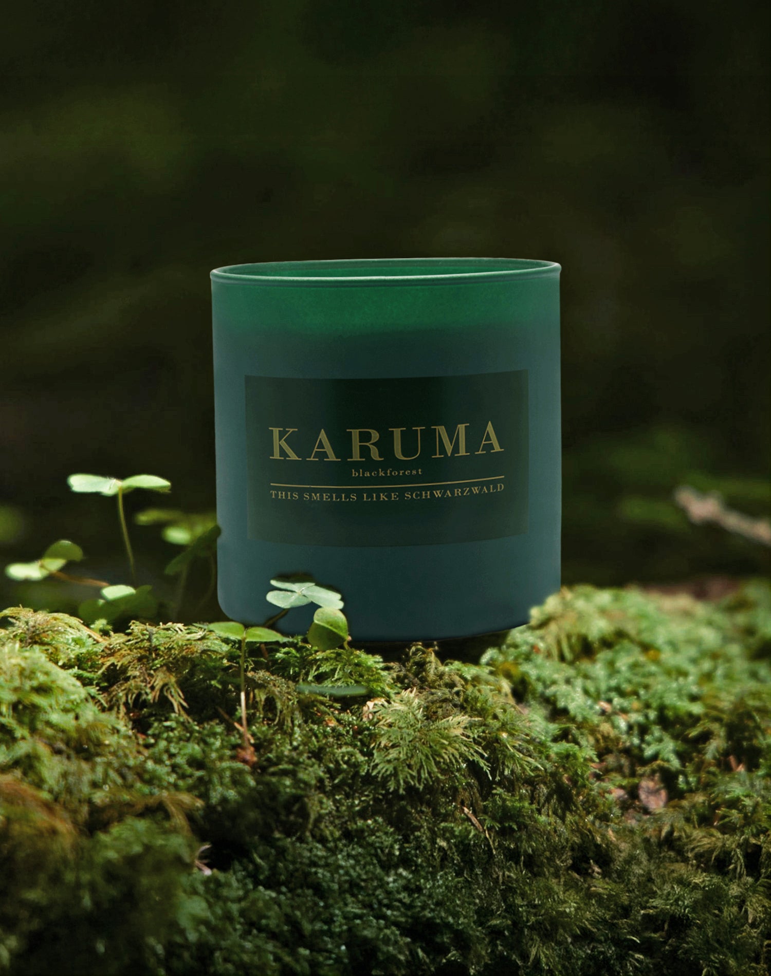 Luxury vegan scented candle with three wicks in elegant packaging, labelled „This Smells Like Schwarzwald" - Black Forest Dawn Candle by Karuma
