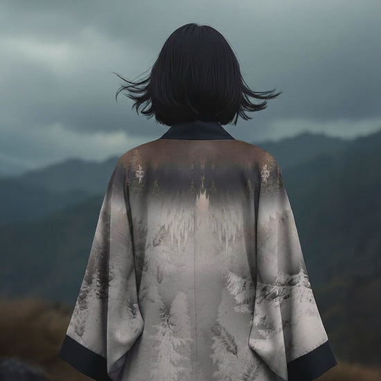 Silver-grey elegance, effortless and free. A luxury kimono for the woman who rises above - always graceful, always powerful